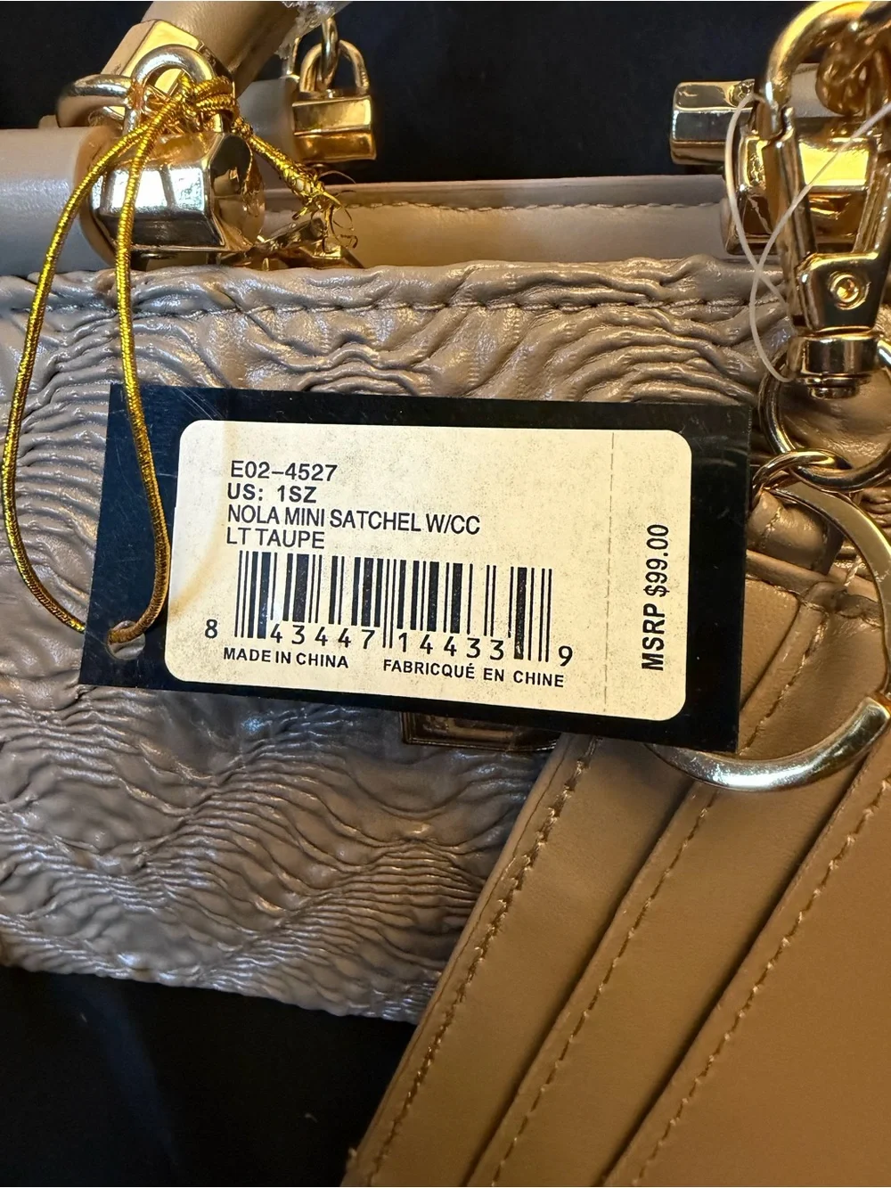 bebe Blush Textured Top-Handle Satchel with Card Holder LT Taupe